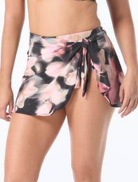 Coco Contours Halo Sarong Swim Skirt - Plumeria Haze - 004 Black Multi