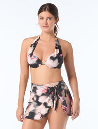 Coco Contours Cameo Halter Bra Sized Underwire Push Up Bikini Top - Plumeria Haze - 004 Black Multi