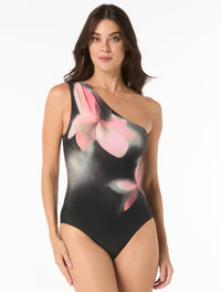 Coco Contours Genesis Bra Sized One Shoulder One Piece Swimsuit - Plumeria Haze - 004 Black Multi