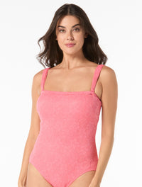 Coco Contours Galena Tummy Control Textured Bra Sized Bandeau One Piece Swimsuit - Lace Garden