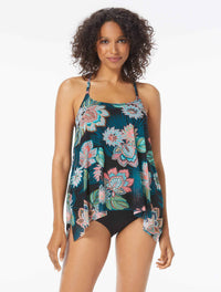Coco Reef Current Bra Sized Mesh Layer Underwire Tankini Top - Tropical Lotus - 006 CAST-BLACK