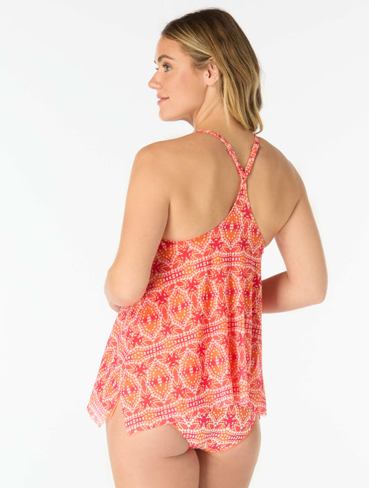 Coco Reef Current Bra Sized Mesh Layer Underwire Tankini Top - Sunset Batik - 824 Tangerine