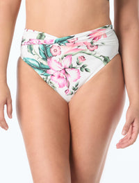 Coco Reef Tyra Twist Front High Waist Bikini Bottom - Spiced Tropical - 119 White Multi
