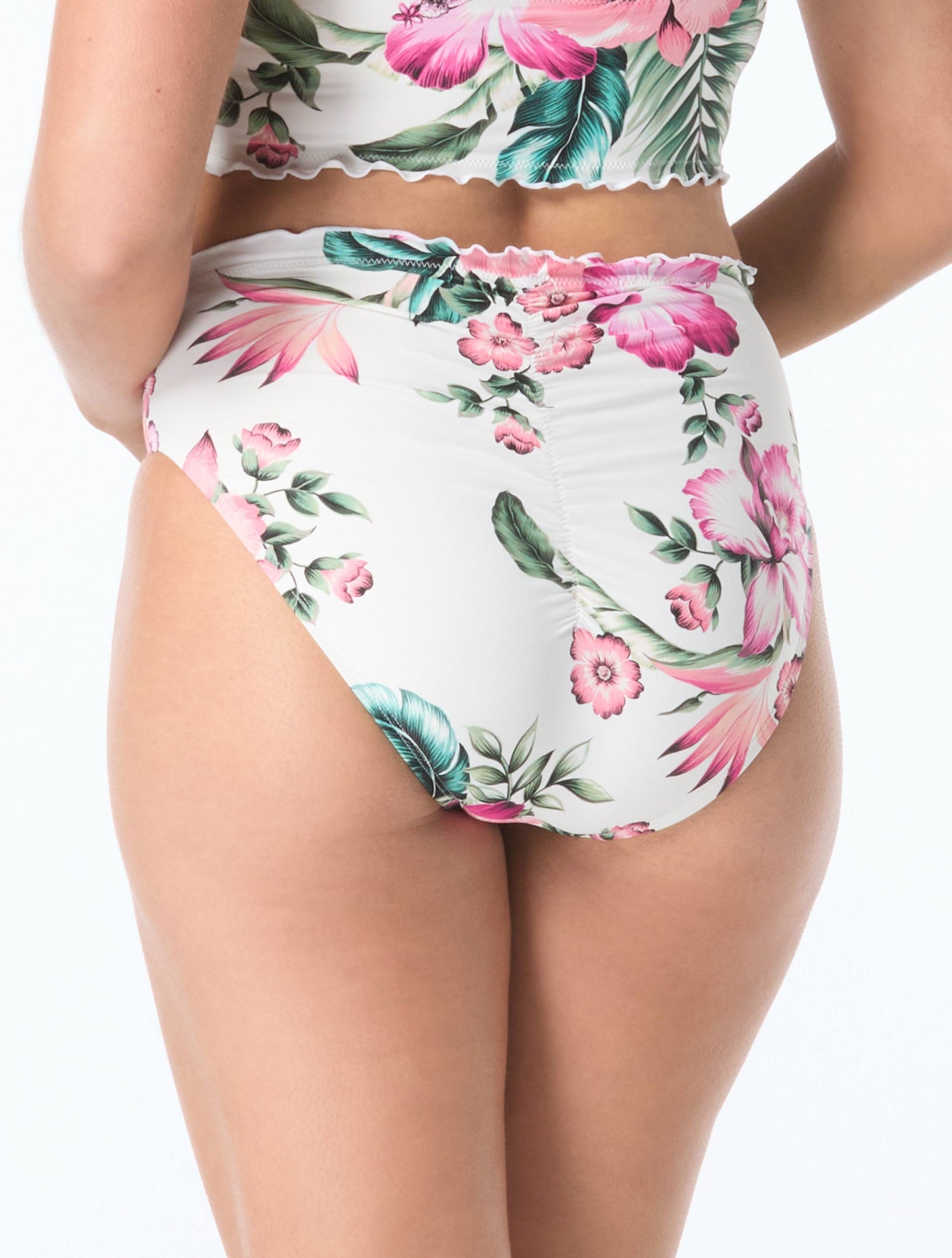 Coco Reef Crescent High Waist Bikini Bottom - Spiced Tropical - 119 White Multi