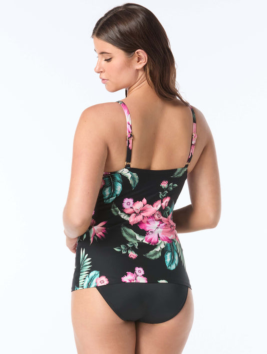 Coco Reef Aura Ruffle Bra Sized Underwire Tankini Top - Spiced Tropical - 004 Black Multi