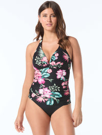 Coco Reef Assure Bra Sized Push Up Wireless Tankini Top - Spiced Tropical - 004 Black Multi