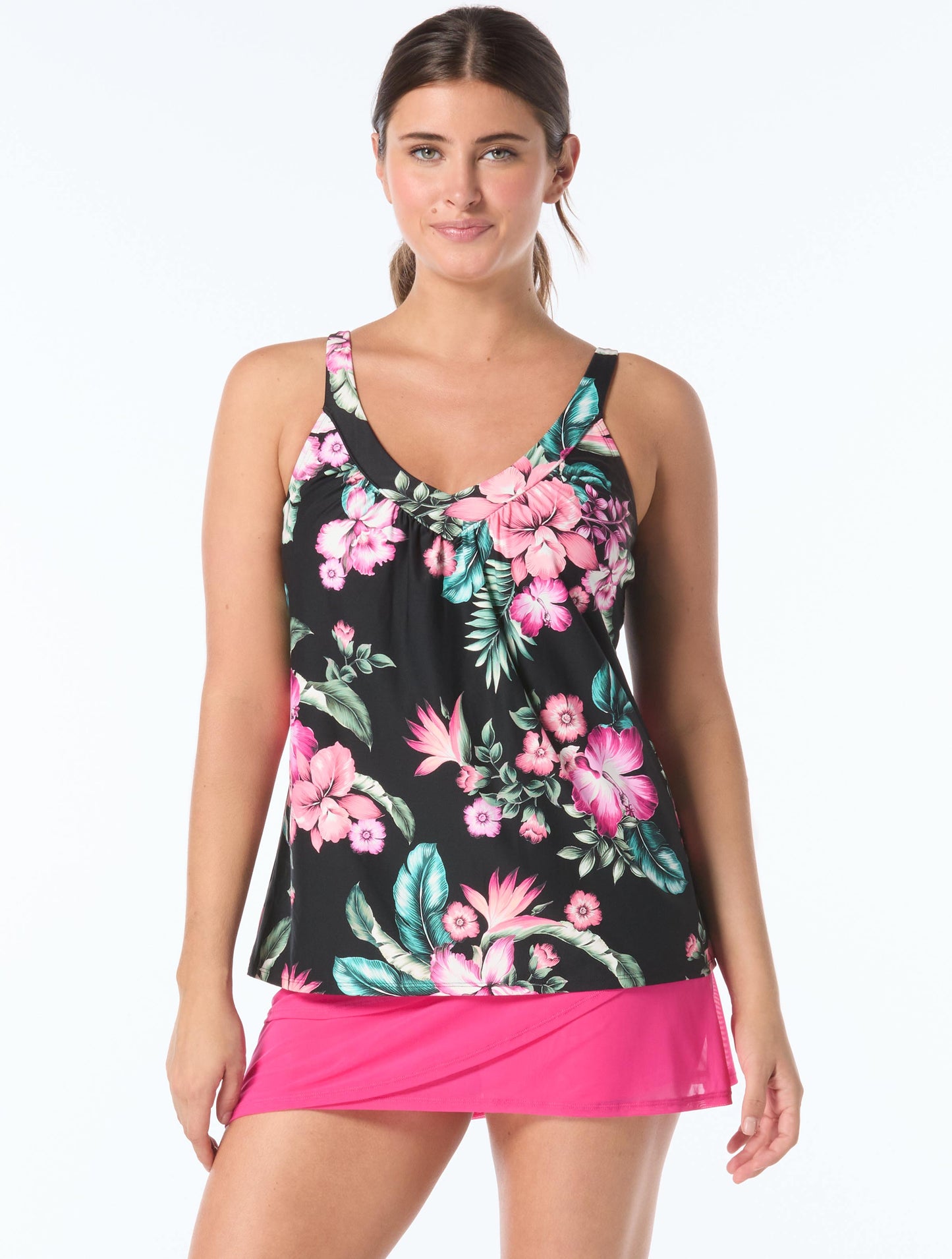 Coco Reef Core V-Neck Bra Sized Underwire Tankini Top - Spiced Tropical