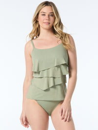 Coco Reef Aura Ruffle Bra Sized Underwire Tankini Top - Shimmer Solids - 303 TEA
