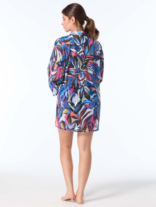 Coco Reef Divinity Button Up Cover Up Shirt - Paradise Abstract - 004 Black Multi