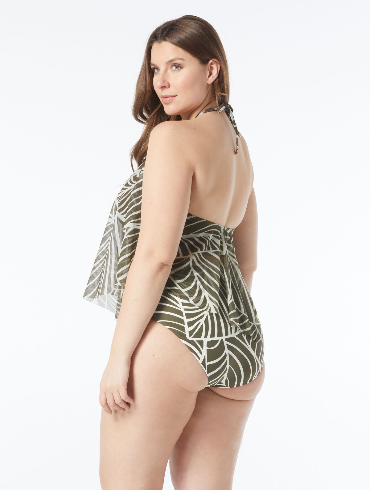 Coco Reef Aura Mesh Ruffle Bra Sized Underwire Tankini Top - Graphic Palm - 330 Palm