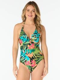 Coco Reef Assure Bra Sized Halter One Piece Swimsuit - Island Grove - 004 Black Multi