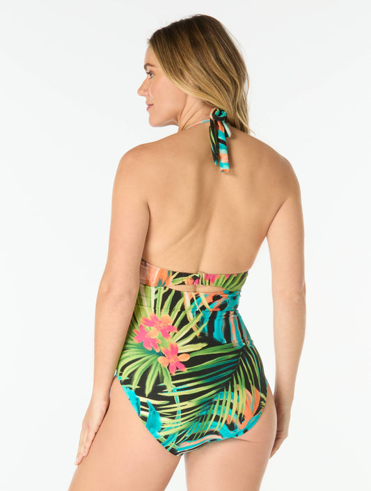 Coco Reef Assure Bra Sized Halter One Piece Swimsuit - Island Grove - 004 Black Multi