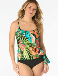 Coco Reef Stella Side Tie Bra Sized Underwire Tankini Top - Island Grove - 004 Black Multi