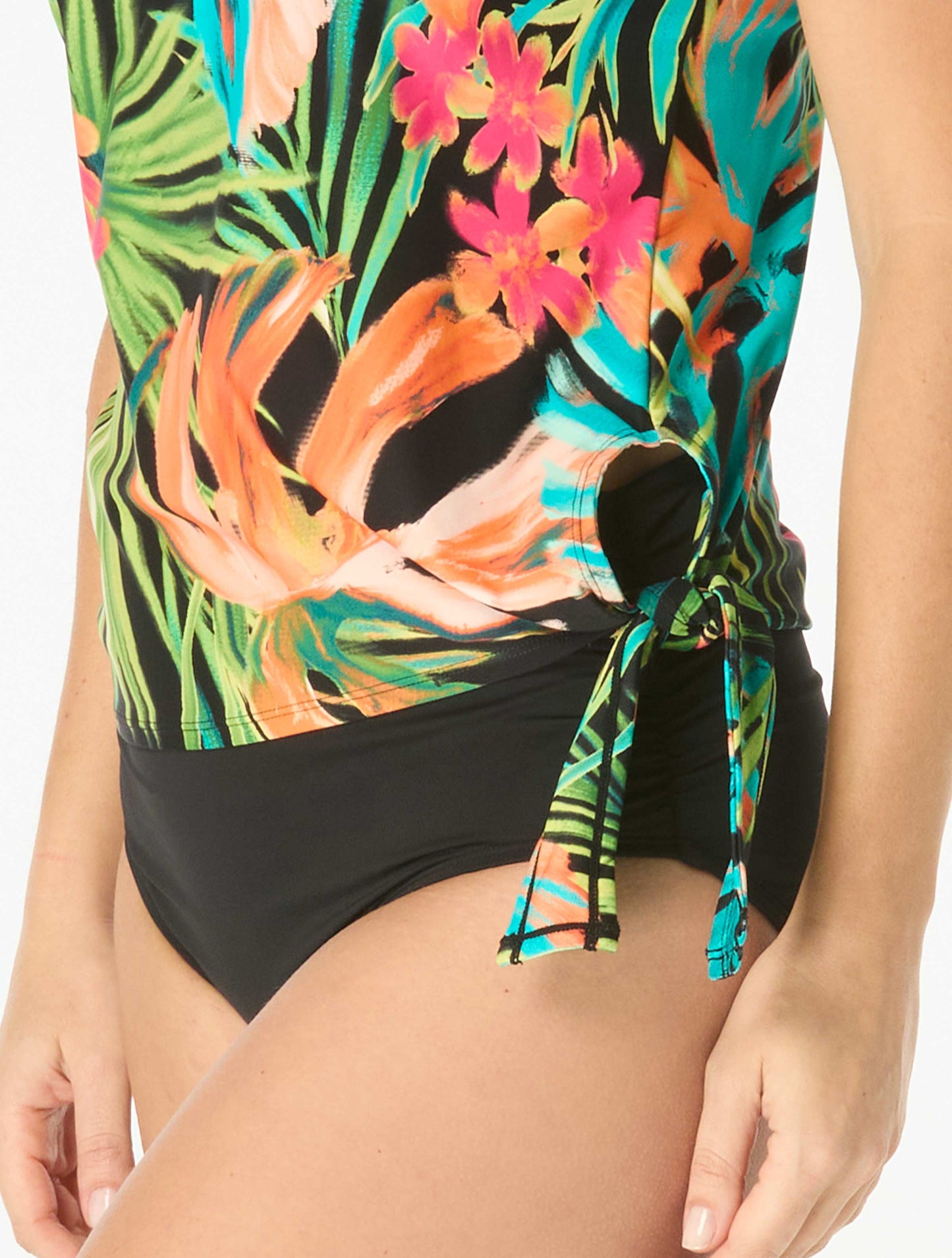 Coco Reef Stella Side Tie Bra Sized Underwire Tankini Top - Island Grove - 004 Black Multi