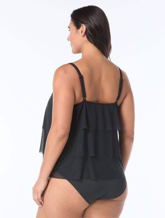 Coco Reef Lotus Ruffle Bra Sized Underwire Tankini Top - Classic Solids - 006 CAST-BLACK