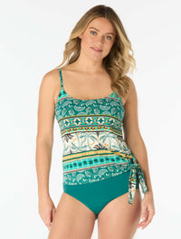 Coco Reef Stella Side Tie Bra Sized Underwire Tankini Top - West Palm Stripe - 326 Jungle Green