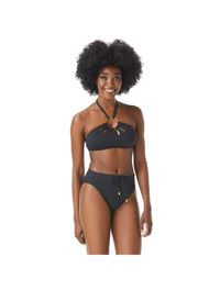 Vince Camuto Logo Ring Cut Out Halter Bikini Top - Solids - 001 BLACK