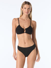 Vince Camuto Textured Beaded Bandeau Bikini Top - Ocean Ripple - 001 BLACK