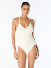 Vince Camuto Beaded Racerback Scoop Neck One Piece Swimsuit - Ocean Ripple