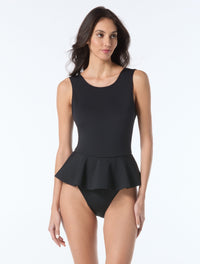 Vince Camuto High Neck Skirted One Piece Swimsuit - Scuba - 001 BLACK