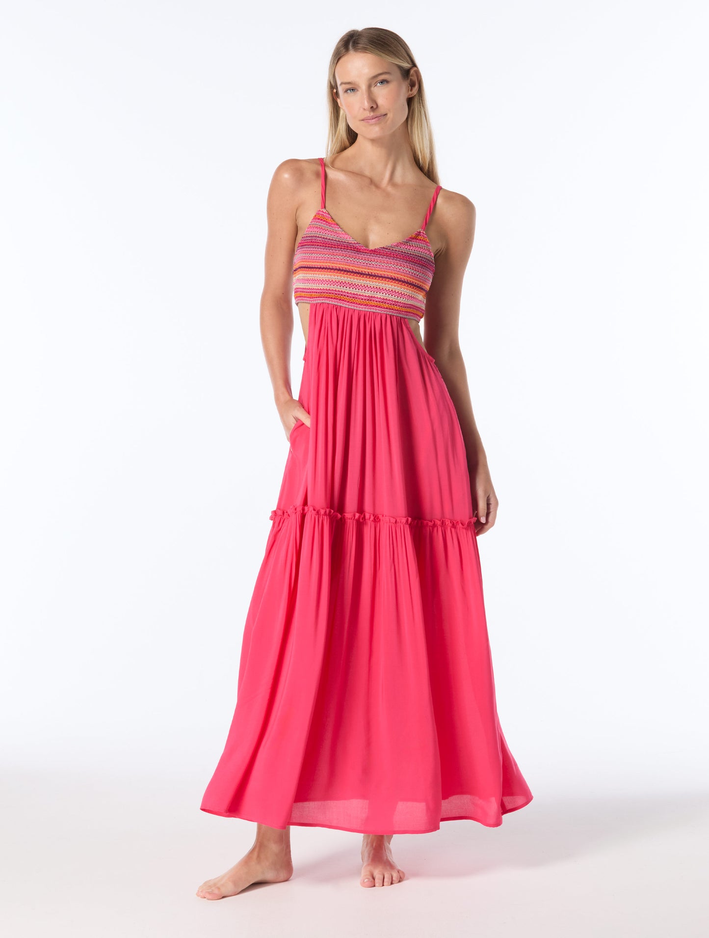 Vince Camuto Cutout Cover Up Maxi Dress - Stripe Crochet