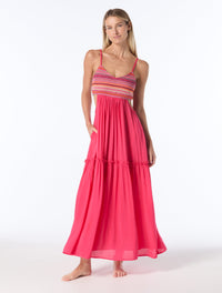 Vince Camuto Cutout Cover Up Maxi Dress - Stripe Crochet - 630 PINK MULTI