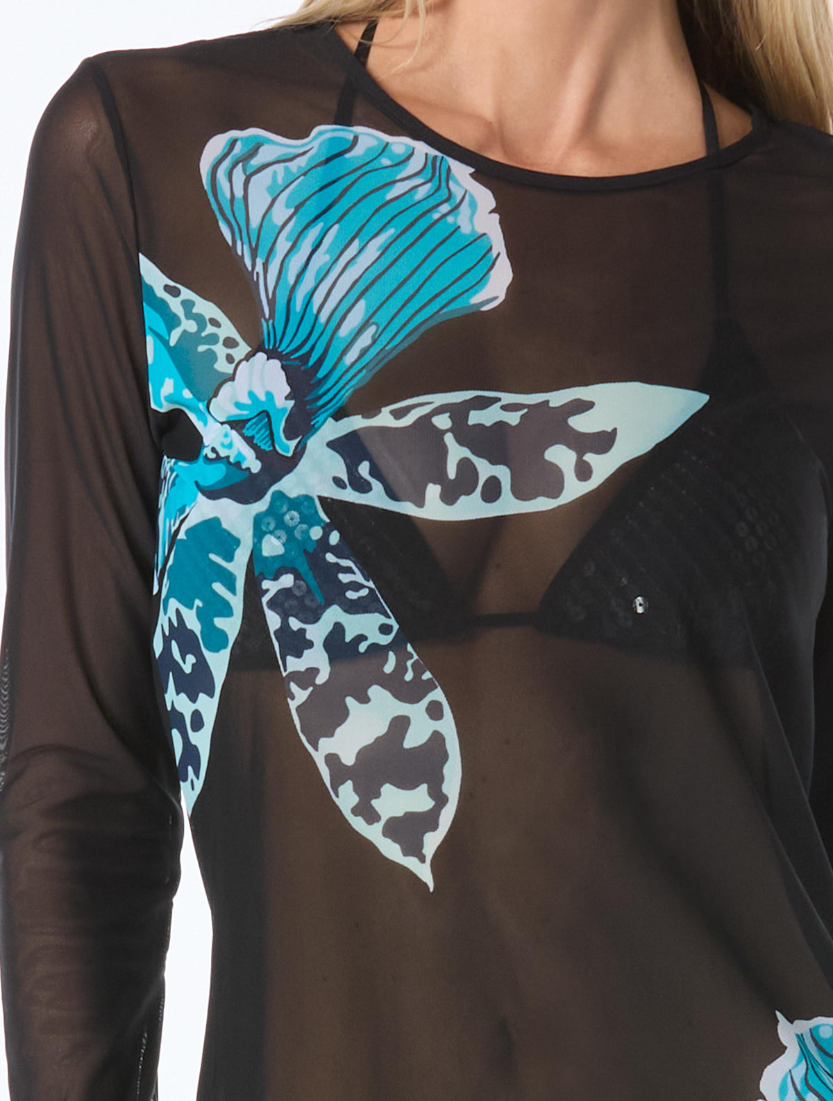 Vince Camuto Sequins String Bikini Set & Floral Long Sleeve Cover Up Dress Bundle -