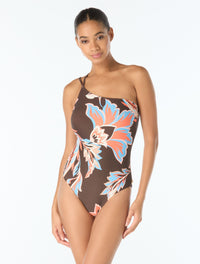 Vince Camuto One Shoulder One Piece Swimsuit - Bohemian Glamour - 212 CHOCOLATE