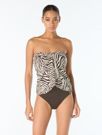 Vince Camuto Draped Bandeau Tankini top - Mini Zebra - 212 CHOCOLATE