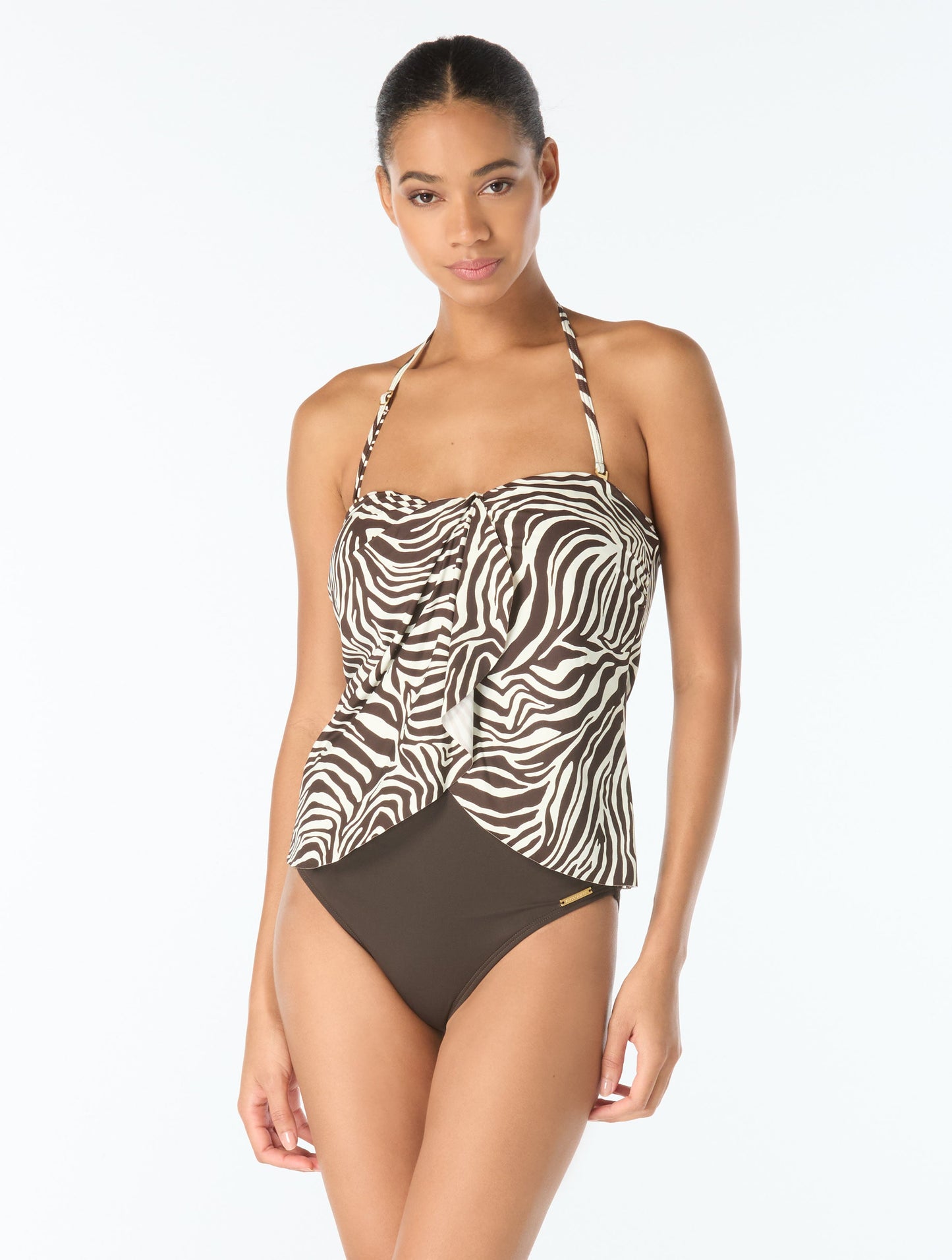 Vince Camuto Draped Bandeau Tankini top - Mini Zebra - 212 CHOCOLATE