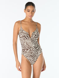 Vince Camuto V-Wire One Piece Swimsuit - Mini Zebra - 212 CHOCOLATE