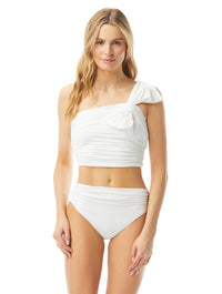 Carmen Marc Valvo Bow One Shoulder Cropped Bikini Top - Bowline Soiree - 100 White