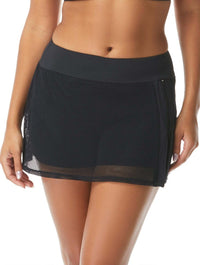 Beach House Excel Mesh Swim Skort - Beach Solids - 001 BLACK