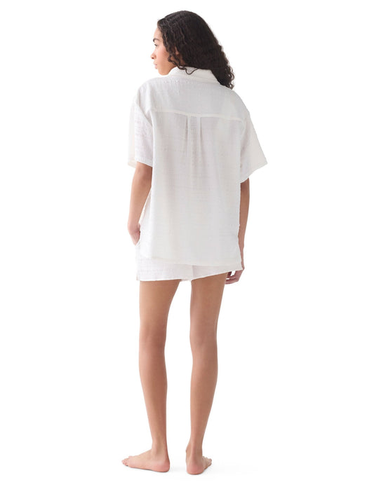 kate spade new york Oversized Short Sleeve Textured Button Up Shirt Cover Up - Seersucker Puff - Beach2Ocean