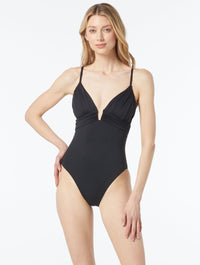MICHAEL Michael Kors Plunge One Piece Swimsuit - Solids - 001 BLACK