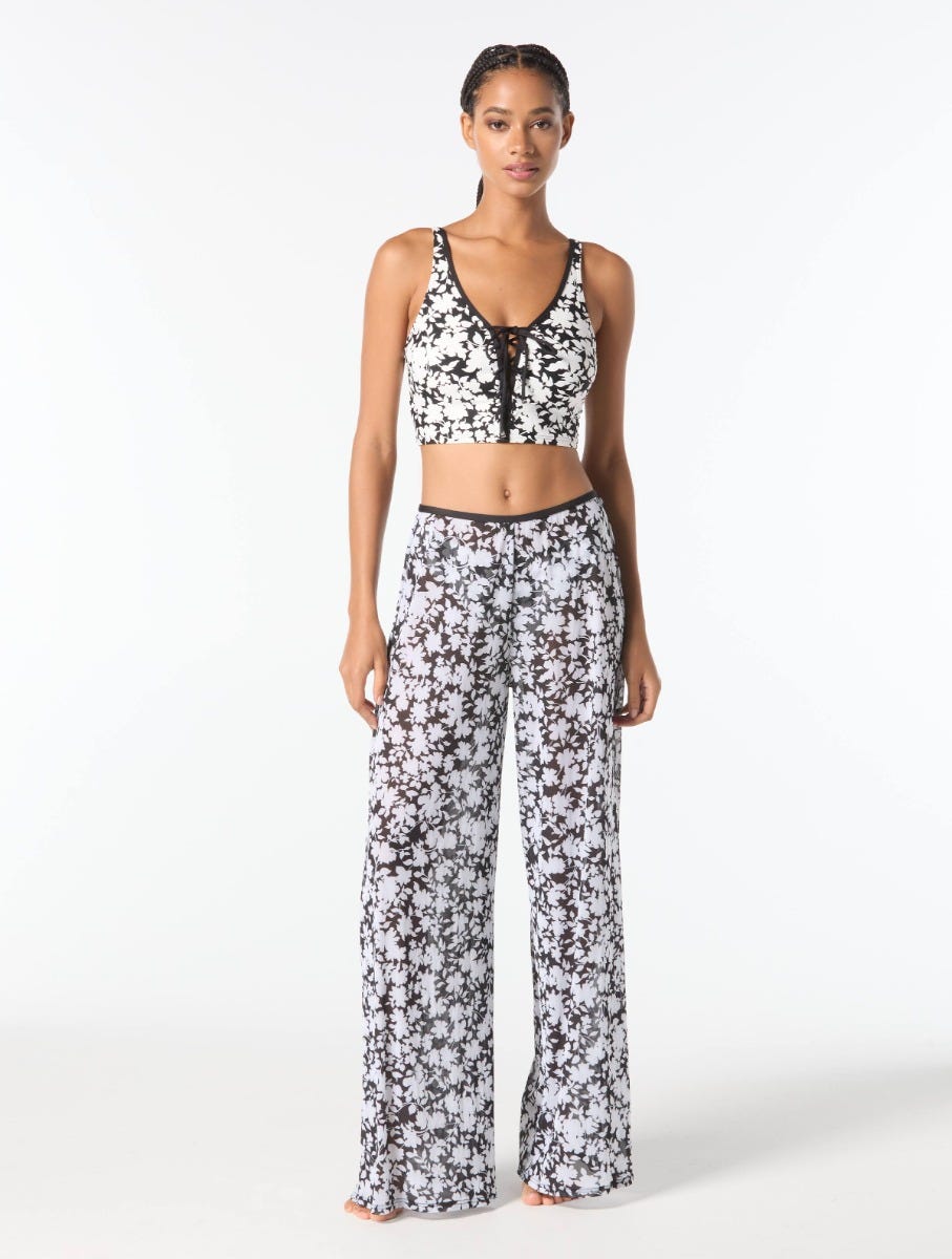 MICHAEL Michael Kors Pull On Pant Cover Up - Monotone Floral
