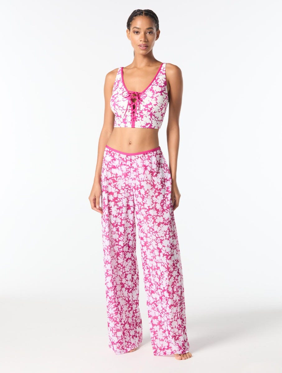 MICHAEL Michael Kors Pull On Pant Cover Up - Monotone Floral