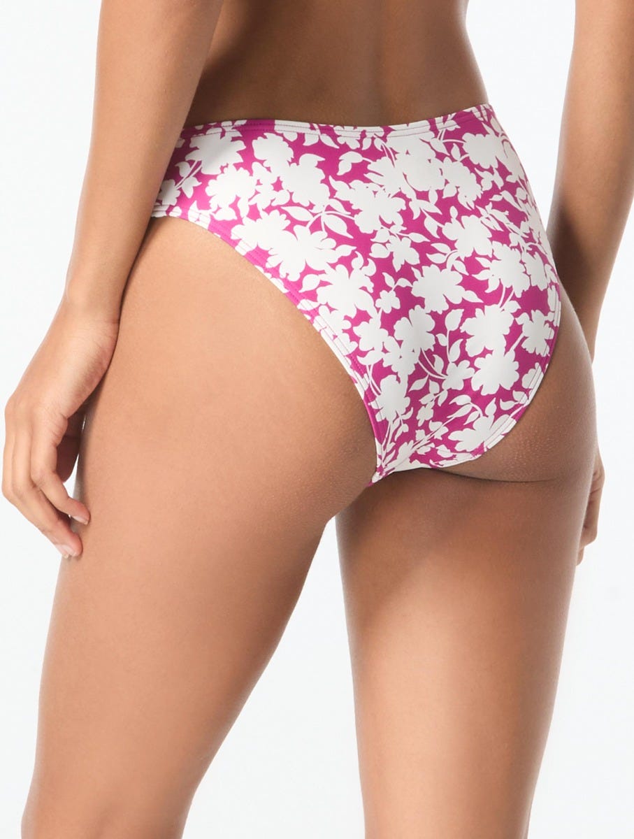MICHAEL Michael Kors High Leg Bikini Bottom - Monotone Floral - 693 BRIGHT WILD BERRY