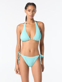 MICHAEL Michael Kors String Bikini Top - Monotone Textured Stripes - 440 Turquoise