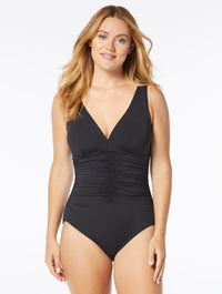 Coco Contours Solitaire V-Neck Bra Sized Underwire One Piece Swimsuit - Keepsake - 001 BLACK