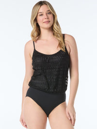 Shapemaker Blouson Tummy Control One Piece Swimsuit - Wave Crochet - 001 BLACK