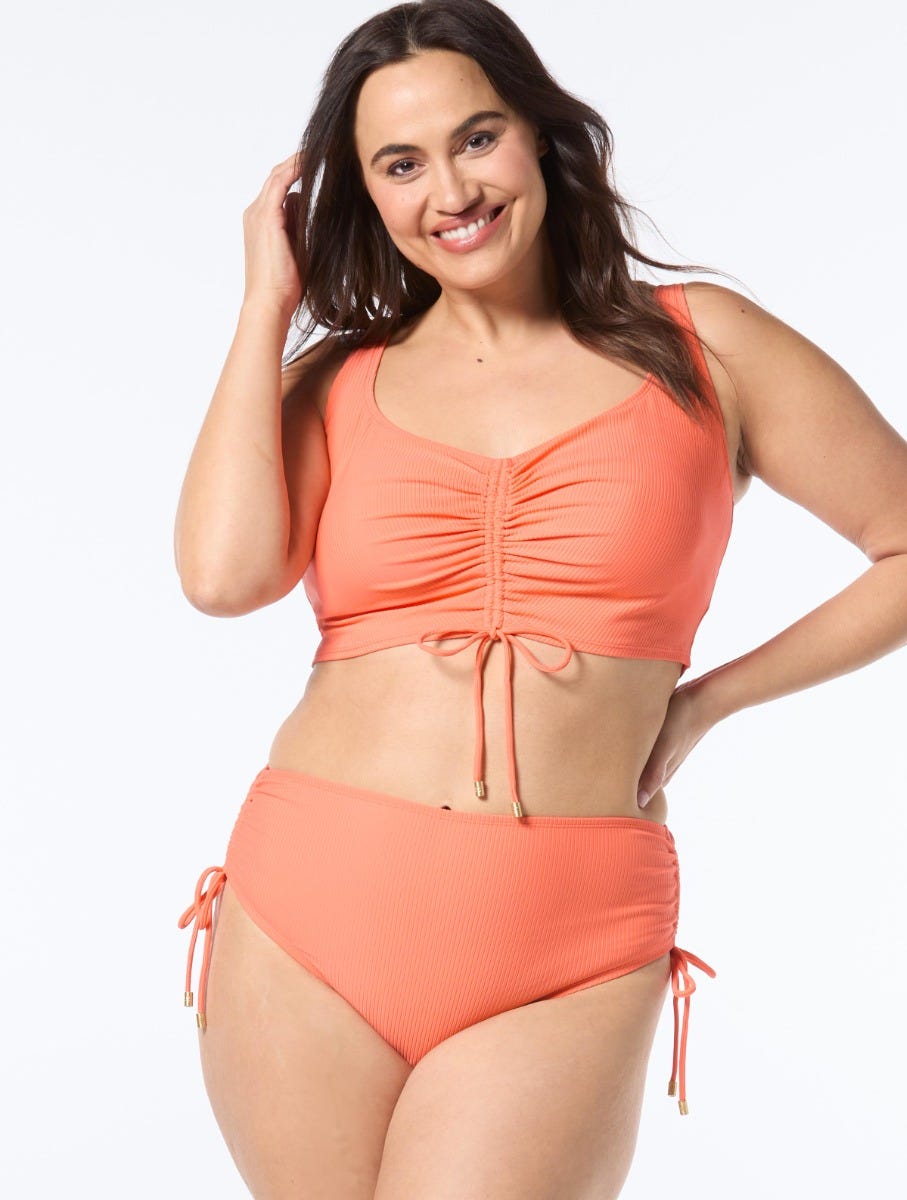 Coco Reef Elevate Bra Sized Shirred Underwire Bikini Top - Rib Solids - 623 Sea Coral