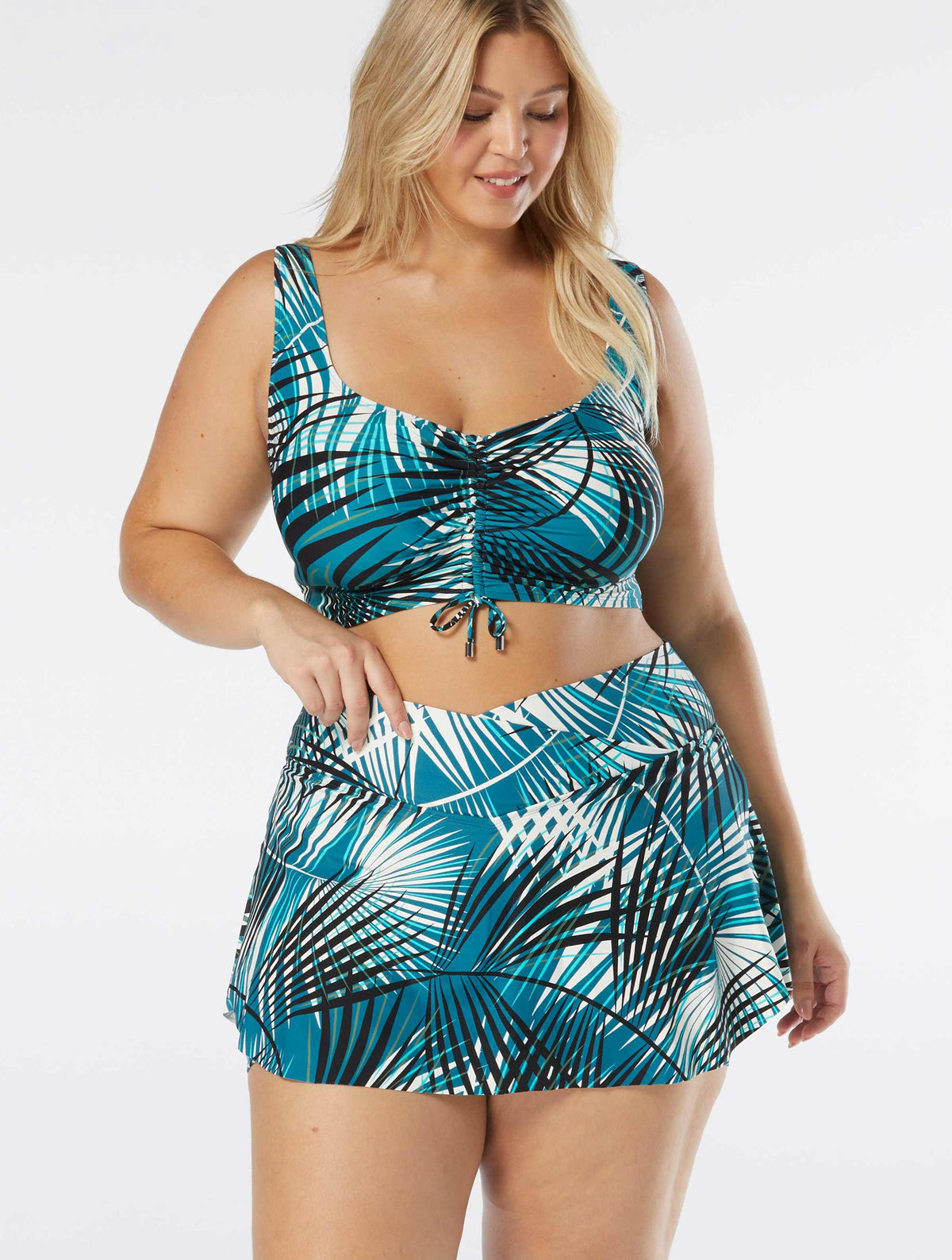 Coco Reef Elevate Bra Sized Shirred Underwire Bikini Top - Endless Summer Palm - 349 TEAL COVE