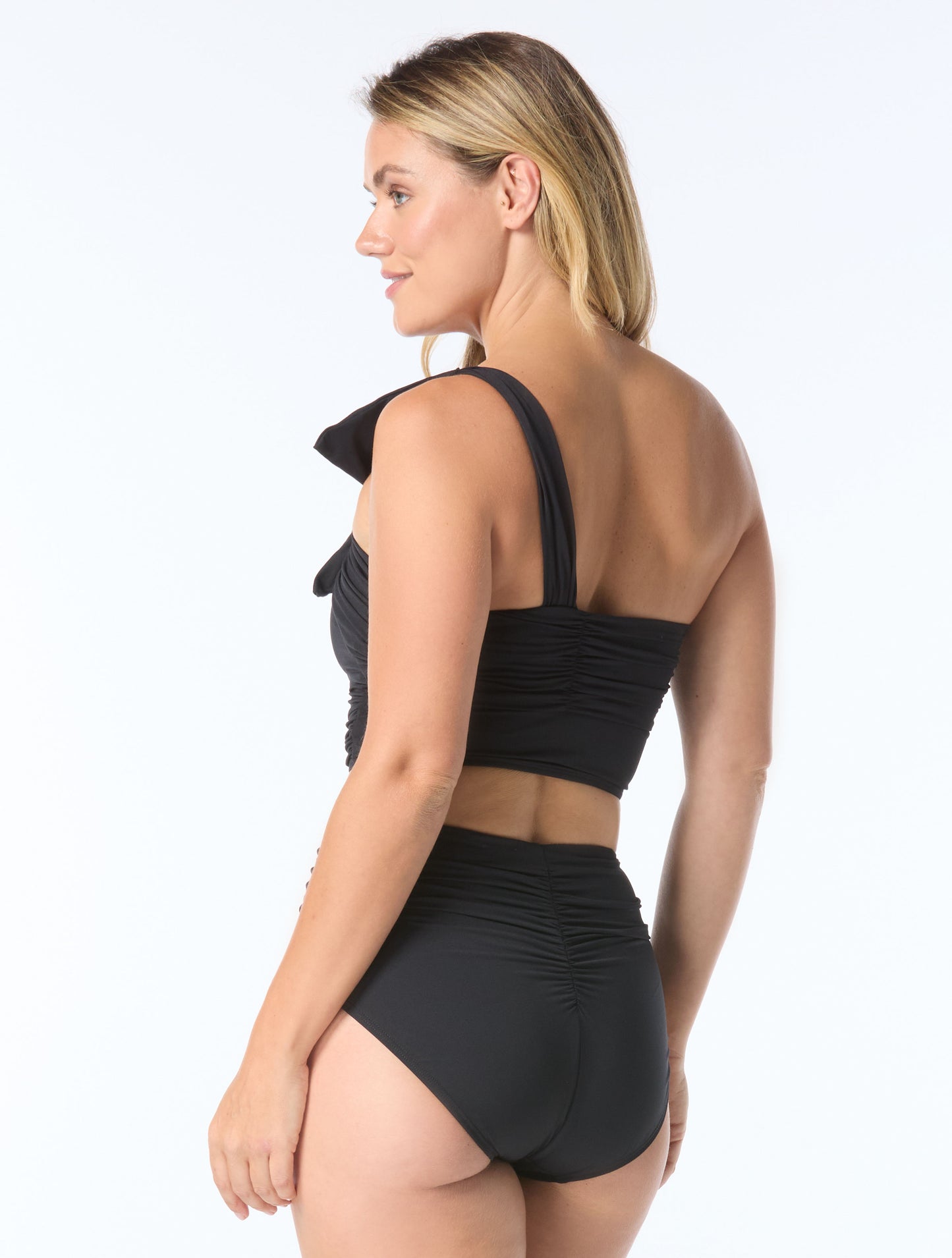 Carmen Marc Valvo Bow One Shoulder Cropped Bikini Top - Bowline Soiree