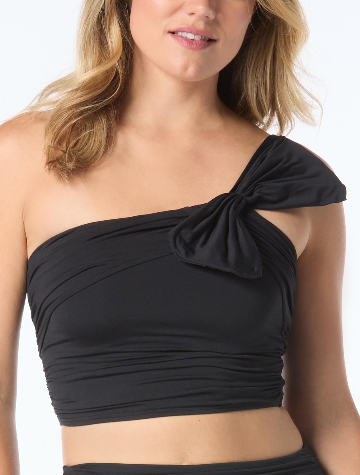 Carmen Marc Valvo Bow One Shoulder Cropped Bikini Top - Bowline Soiree
