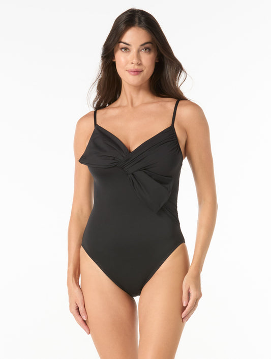 Carmen Marc Valvo Bow One Piece Swimsuit - Bowline Soiree - 001 BLACK