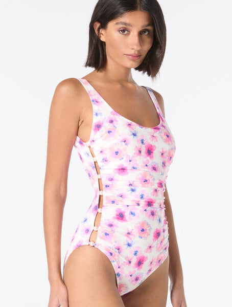 Carmen Marc Valvo Beaded Scoop Neck One Piece Swimsuit