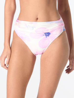 Carmen Marc Valvo Ruched High Waist Bikini Bottom - Floral Escape