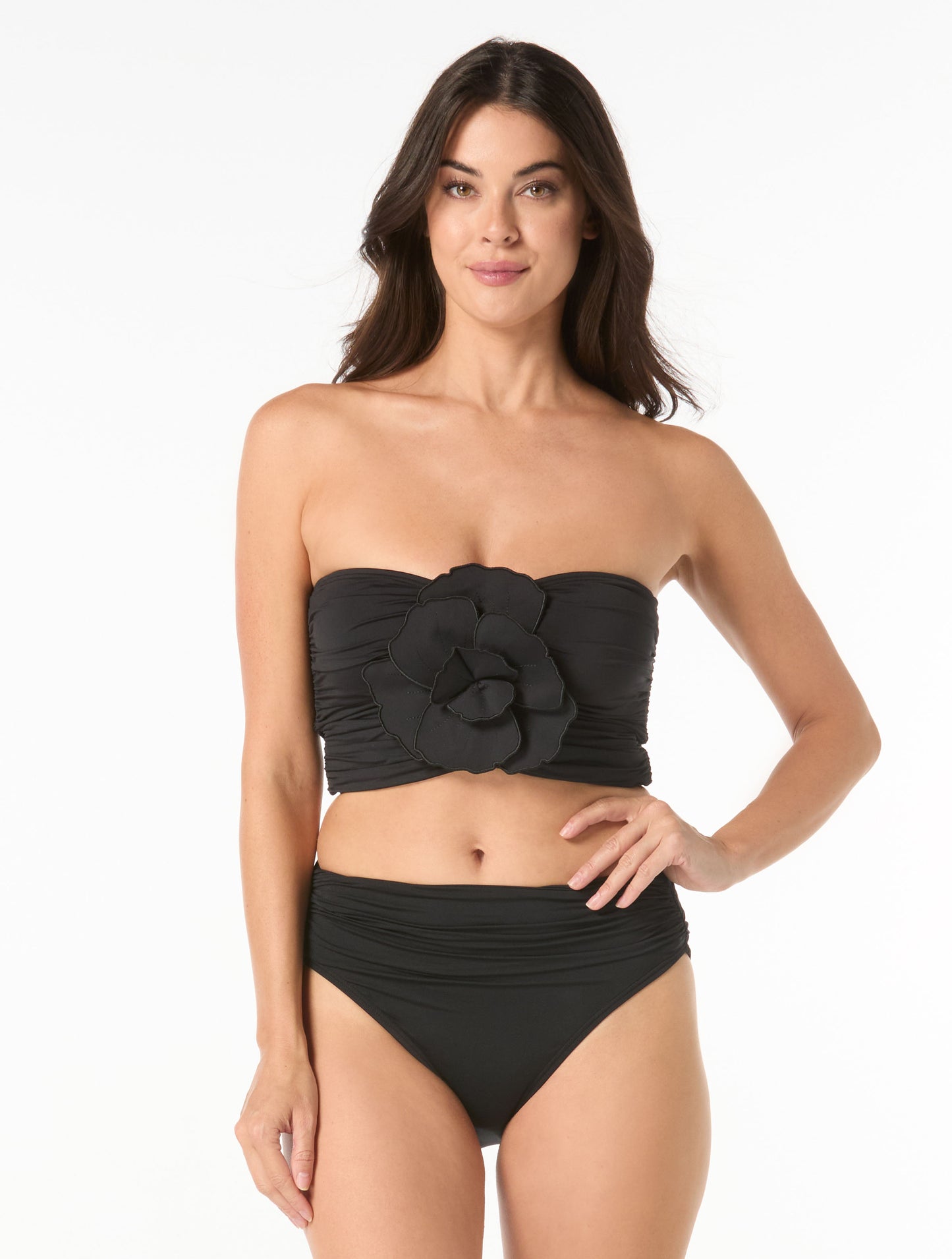 Carmen Marc Valvo Flower Applique Bandeau Crop Top - Solids