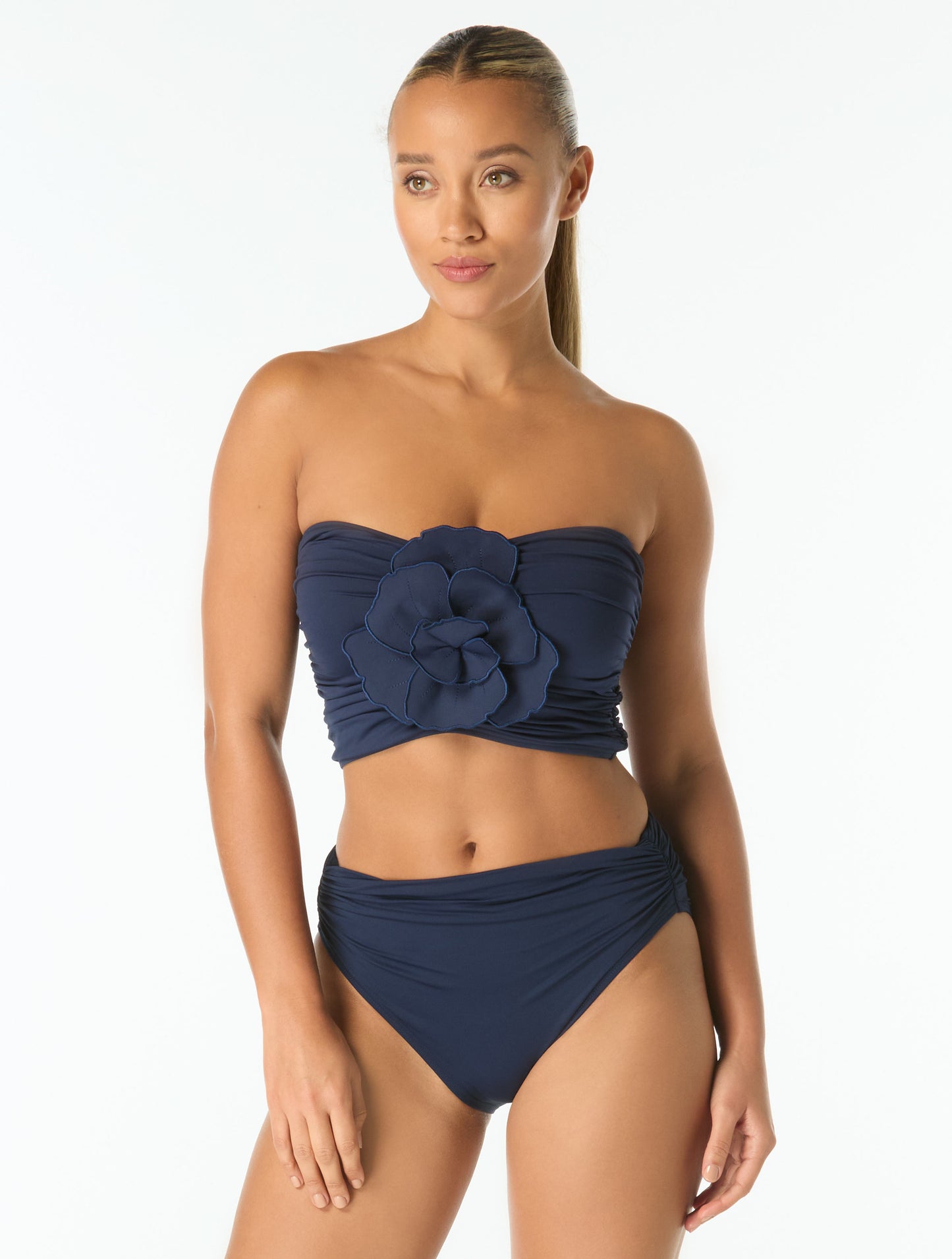 Carmen Marc Valvo Flower Applique Bandeau Crop Top - Solids
